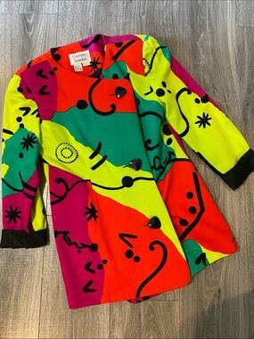 Constance Saunders Vintage Multicolor Neon Abstract Print Blazer Jacket